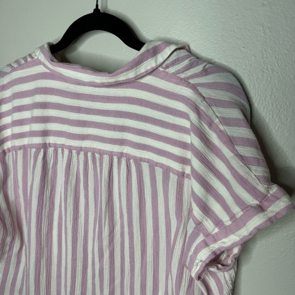 Madewell Central Tunic Shirt in Lavender Stripe Short Sleeve Button Up - Picture 10 of 10
